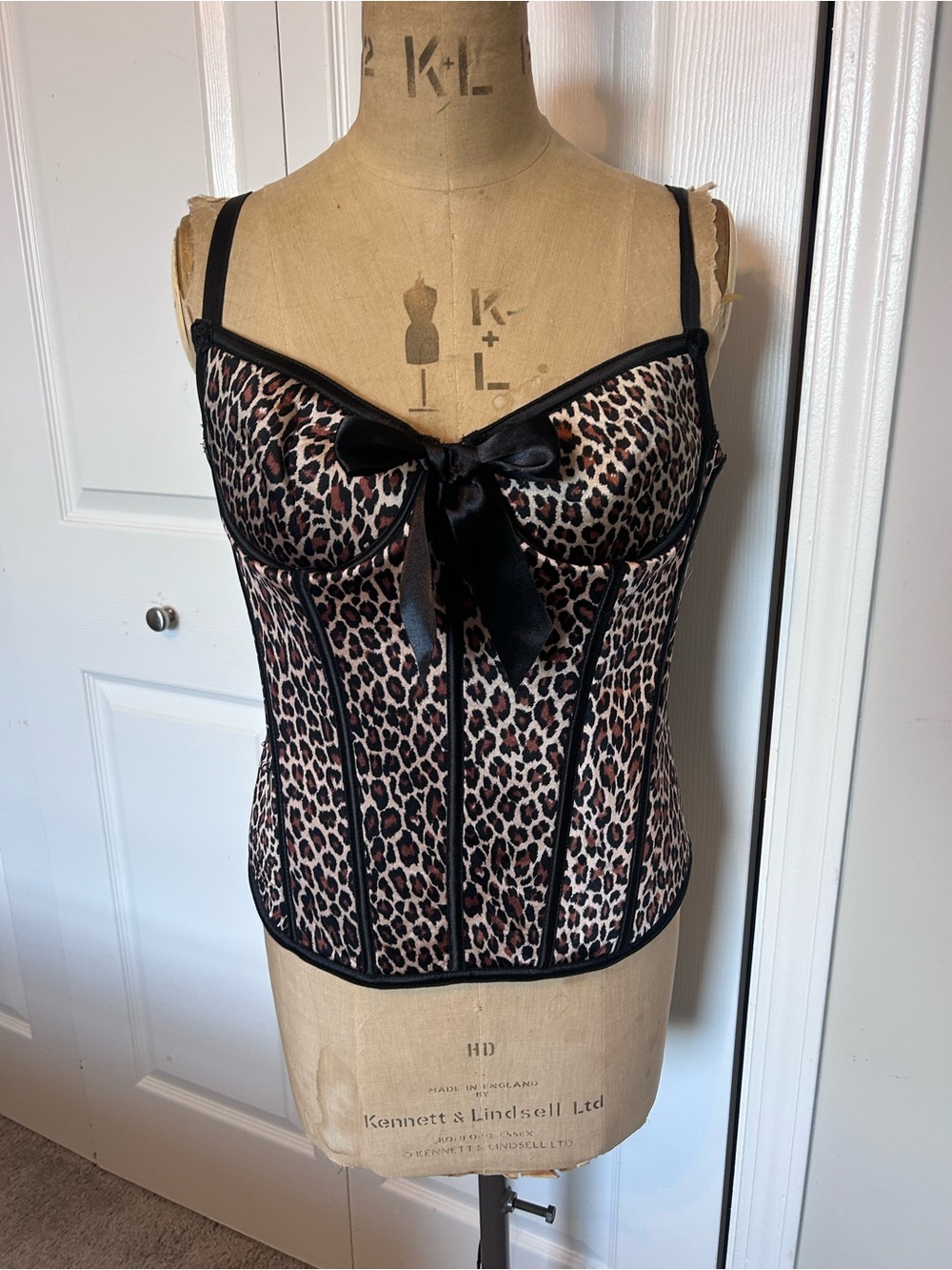 Leopard Print Satin Bustier Camisole with Black Trim